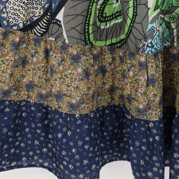 Boho Patchwork Tiered Mini Skirt Cottage Peasant 70s Smocked Waist Floral Size S - Picture 10 of 10